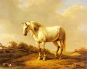 尤金约瑟夫维保盖文 - A White Stallion In A Landscape